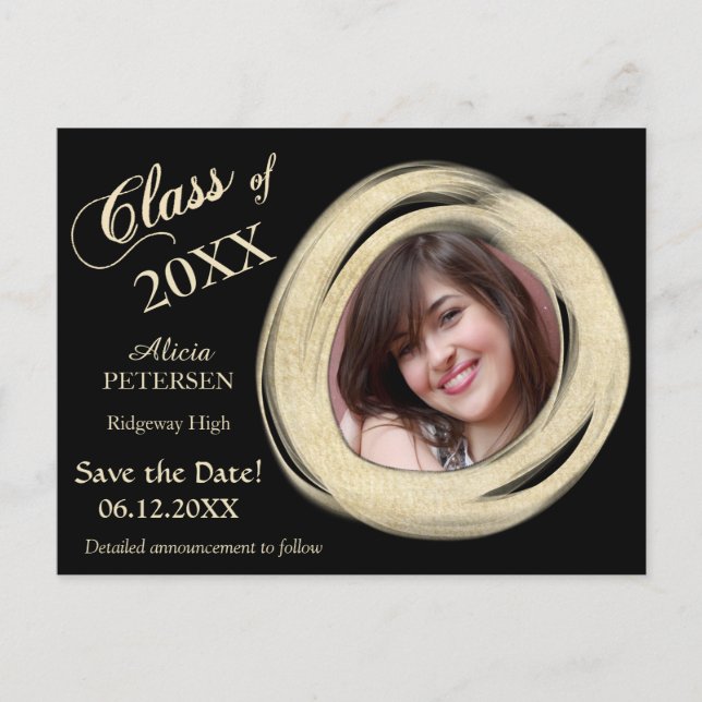 Gold Paint Brush Frame Save the Date Graduation Postcard (Front)
