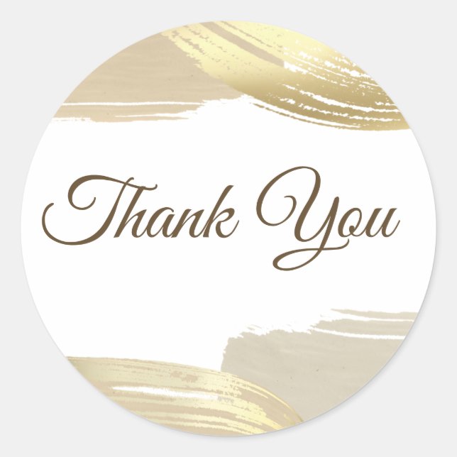 Gold Paint Brush Strokes Thank you Classic Round Sticker (Front)
