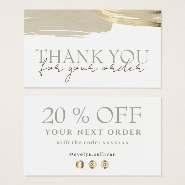 Gold paint brush strokes thank you discount card (Front & Back)