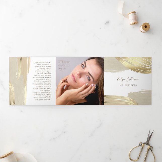 Gold Paint Brush Strokes Trifold Brochure (Outside)