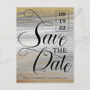 Gold Paint Calligraphy Photo Wedding Save The Date Announcement Postcard