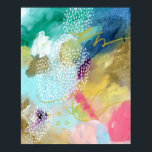 Gold paint dotted abstract poster<br><div class="desc">Colorful and fun art with gold painted accents and white markings</div>