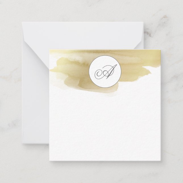 Gold Paint Smudge Monogram Flat Note Card (Front)