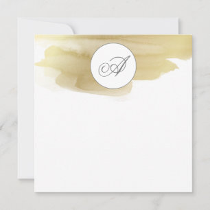 Gold Paint Smudge Monogram Flat NoteCard