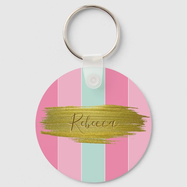 Gold Paint Stroke Colourful Stripes - Keychain (Front)