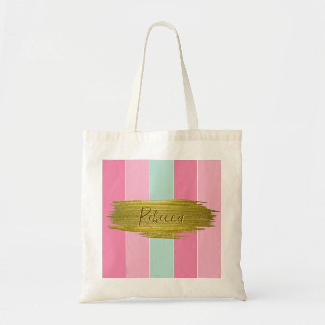 Gold Paint Stroke Colourful Stripes - Tote Bag (Front)