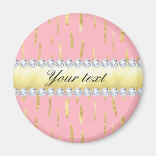 Gold Paint Strokes and Diamonds Pink Magnet