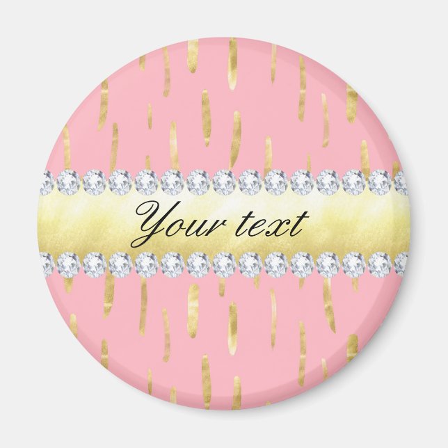 Gold Paint Strokes and Diamonds Pink Magnet (Front)