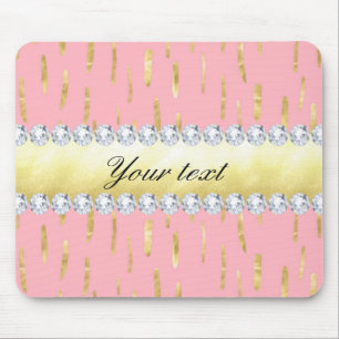 Gold Paint Strokes and Diamonds Pink Mouse Pad