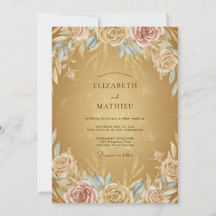 Gold Painted Bloom Wedding Invitation