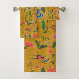 Gold Painted Boho Bright Colours Floral Bath Towel Set