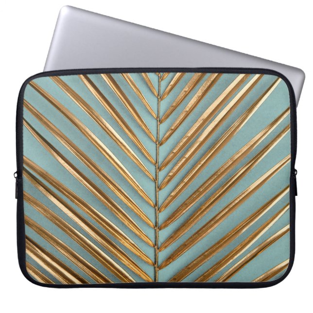 Gold Painted Tropical Palm Pattern Laptop Sleeve (Front)