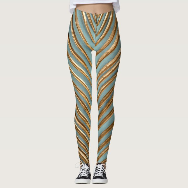 Gold Painted Tropical Palm Pattern Leggings (Front)