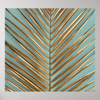 Gold Painted Tropical Palm Pattern Poster
