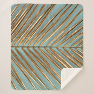 Gold Painted Tropical Palm Pattern Sherpa Blanket