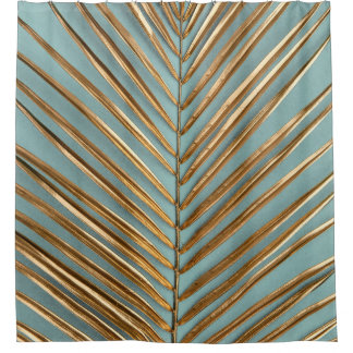 Gold Painted Tropical Palm Pattern Shower Curtain