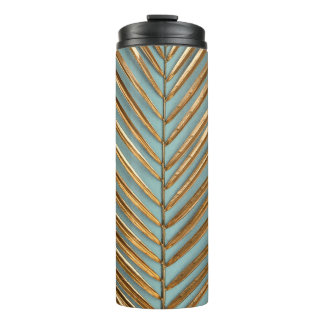 Gold Painted Tropical Palm Pattern Thermal Tumbler