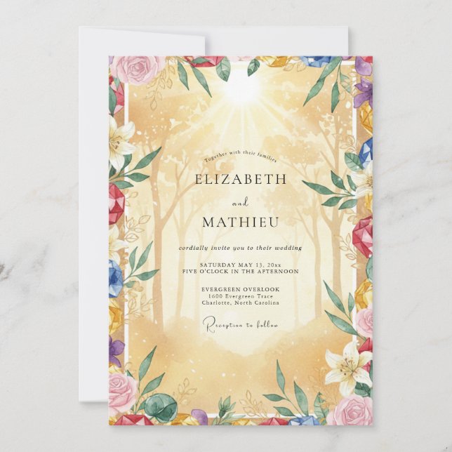 Gold Painted Wildflower Wedding Invitation (Front)