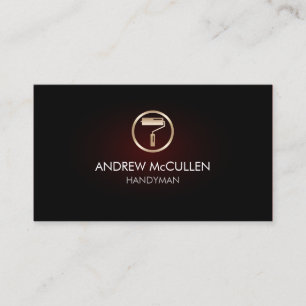 Gold Painter Paint Roller Icon Red Glow Business Card