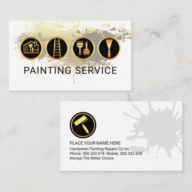 Gold Painting Tools On Paint Splatter Business Card (Front/Back)
