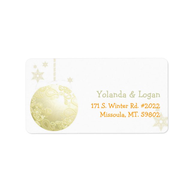 Gold Paisley Ball December Wedding Address Label (Front)