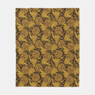Gold paisley damask floral orientated ethnic patte fleece blanket