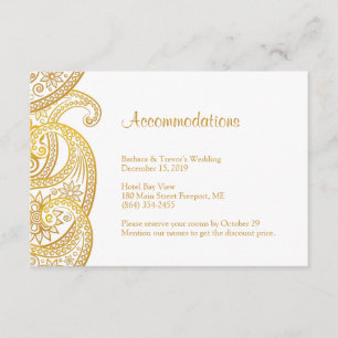 Gold Paisley Indian Wedding Accommodations Enclosure Card