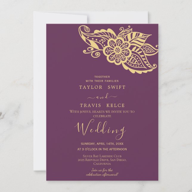 Gold Paisley Indian Wedding Invitation (Front)