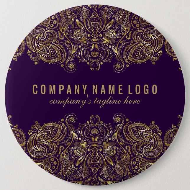 Gold Paisley Lace Custom Purple Background 6 Cm Round Badge (Front)