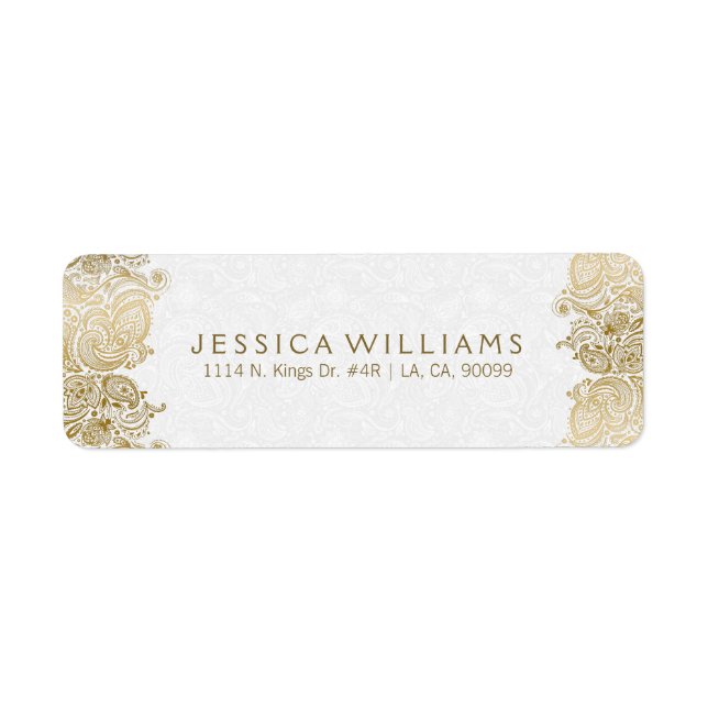 Gold Paisley Lace On White (Front)