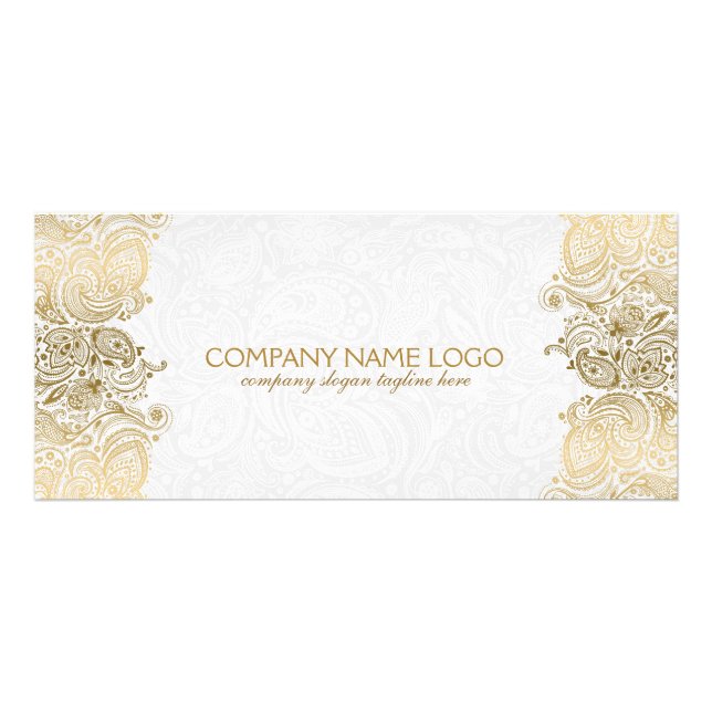 Gold Paisley Lace On White Rack Card (Front)