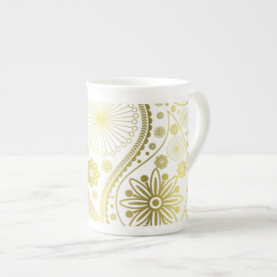 Gold paisley pattern bone china mug