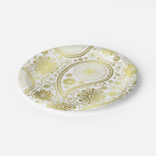 Gold paisley pattern paper plate