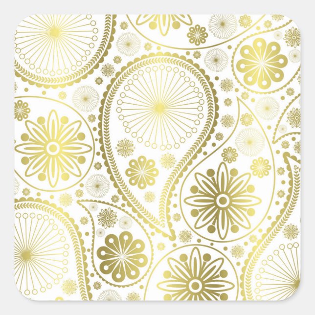 Gold paisley pattern square sticker (Front)