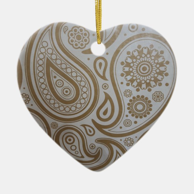Gold Paisley Print Christmas Ornament (Front)