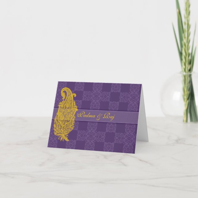 Gold Paisley & Purple Personalised Note Card (Front)