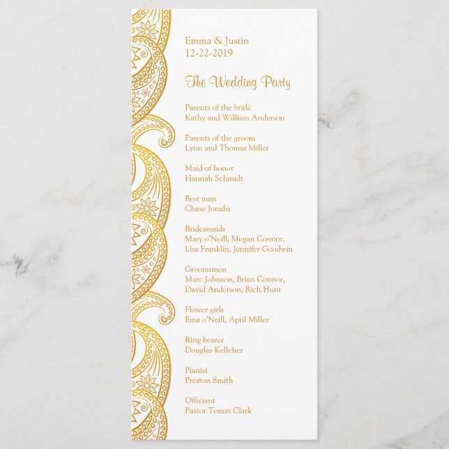 Gold Paisley Traditional Indian Wedding Programme (Front)