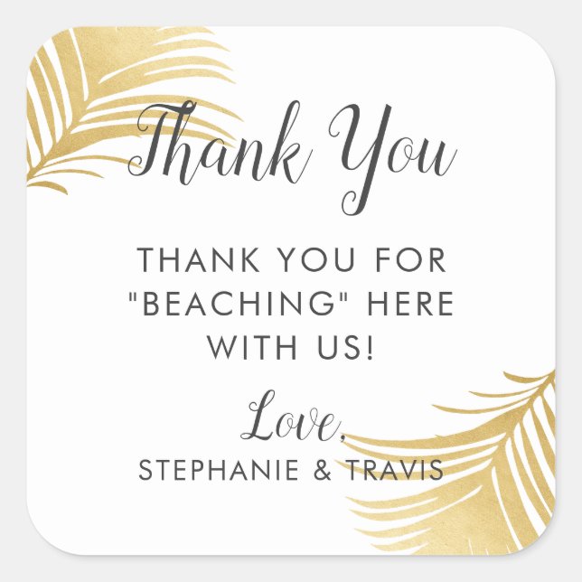 Gold Palm Beach Thank You Hotel Favour Label (Front)