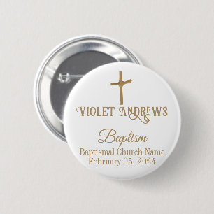 Gold Palm Cross Personalised Baptism 6 Cm Round Badge