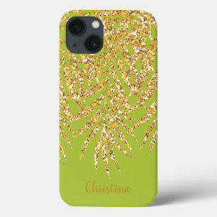 Gold Palm Fronds Name Personalised Chartreuse iPhone 13 Case