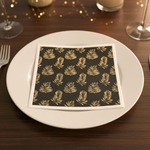 Gold Palm Leaf minimalist black Wedding Napkin