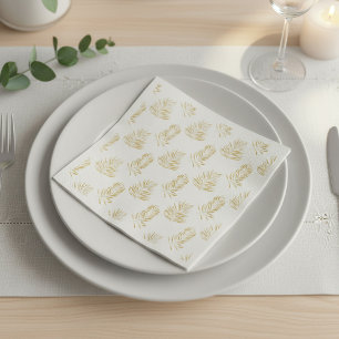 Gold Palm Leaf, minimalist white Wedding Napkin
