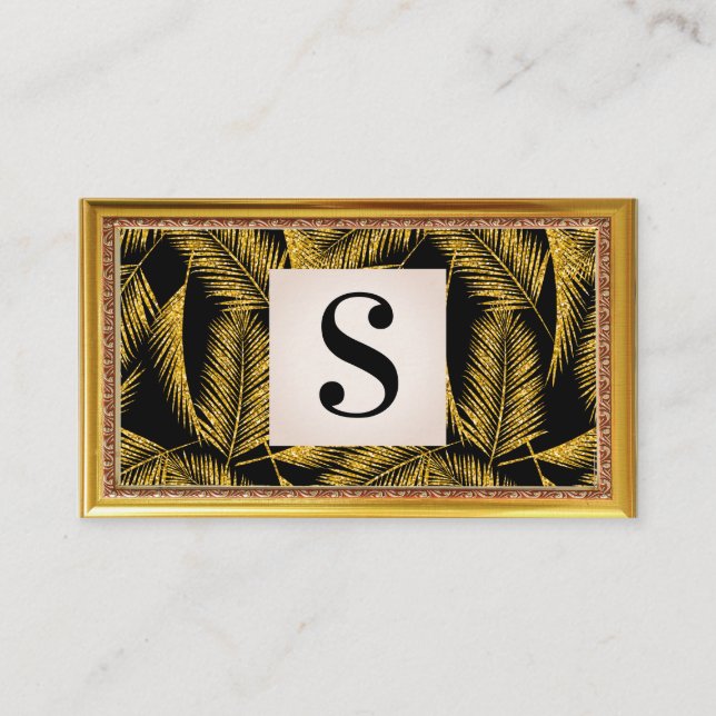 Gold Palm Leaf Pattern Business Card (Front)