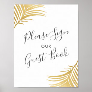 Gold Palm Leaves Beach Wedding Guest Book Sign