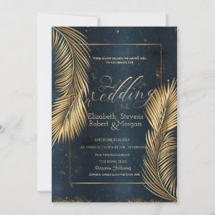 Gold Palm Leaves Beach Wedding Invitation