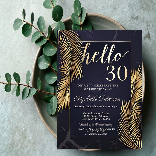 Gold Palm Leaves Marble 30th Birthday  Invitation (Creator Uploaded)