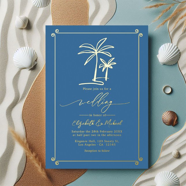 Gold Palm Tree Coastal Chic Wedding (Gold Palm Tree Coastal Chic Wedding Foil Invitation)