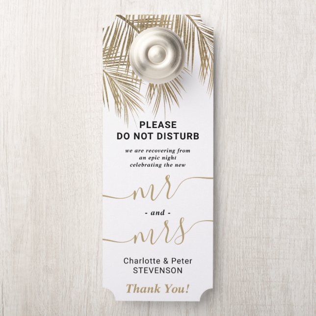 Gold palm tree do not disturb welcome wedding door hanger (On Knob)
