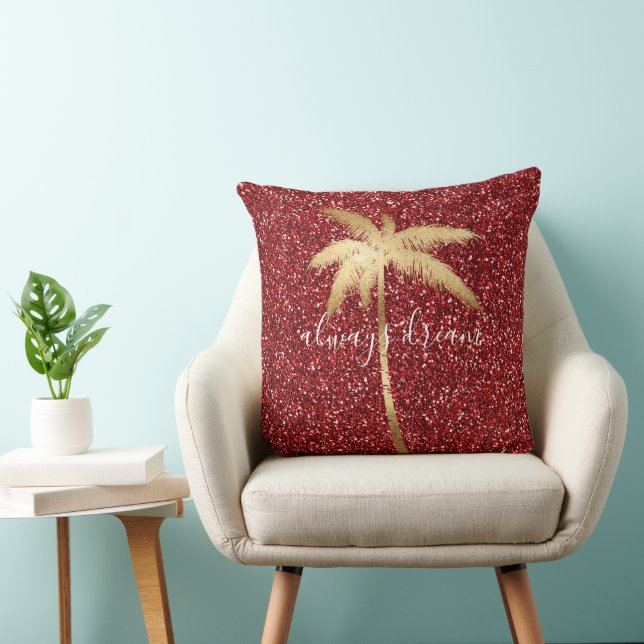 Gold Palm Tree Dream Red Glitter        Cushion (Chair)