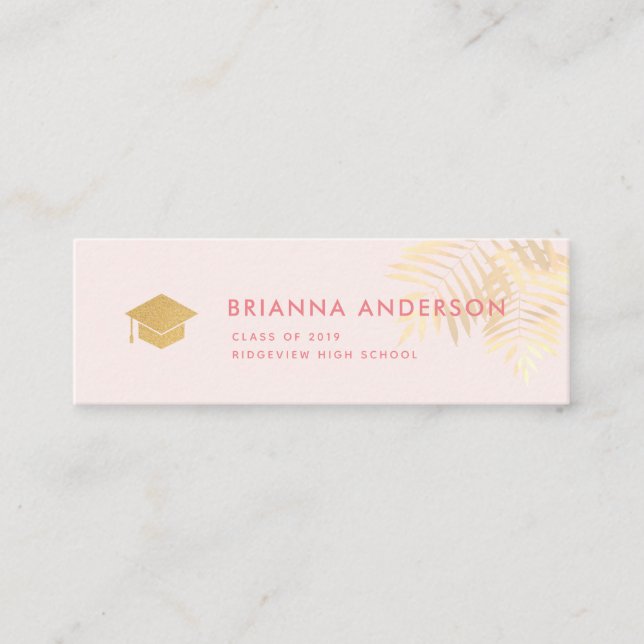Gold Palm Tree Leaves Graduation Insert Name Card (Front)